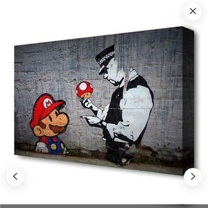 Mario & Cop Banksy Policeman Canvas Print 20”x16”